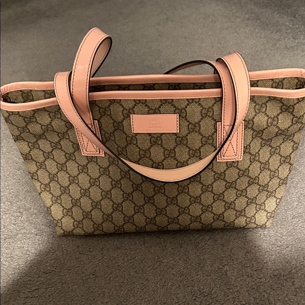 Gucci Tan and Pink Signature Tote